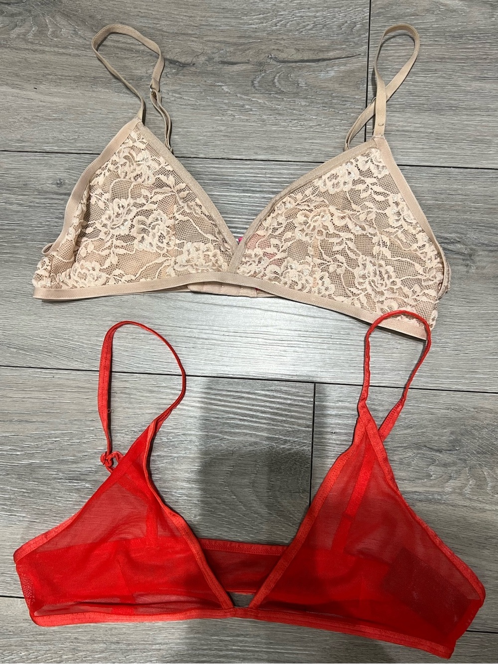 Nude Lace Triangle Bralette & Red Mesh Triangle Bralette - Women Intimates